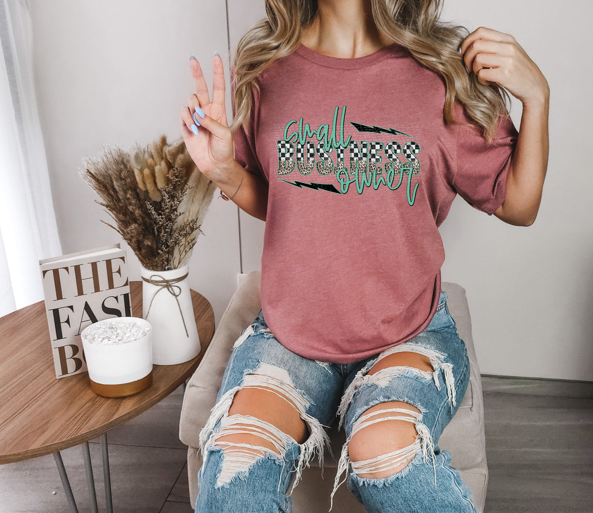 Small business owner teal chckered 28315 DTF transfer