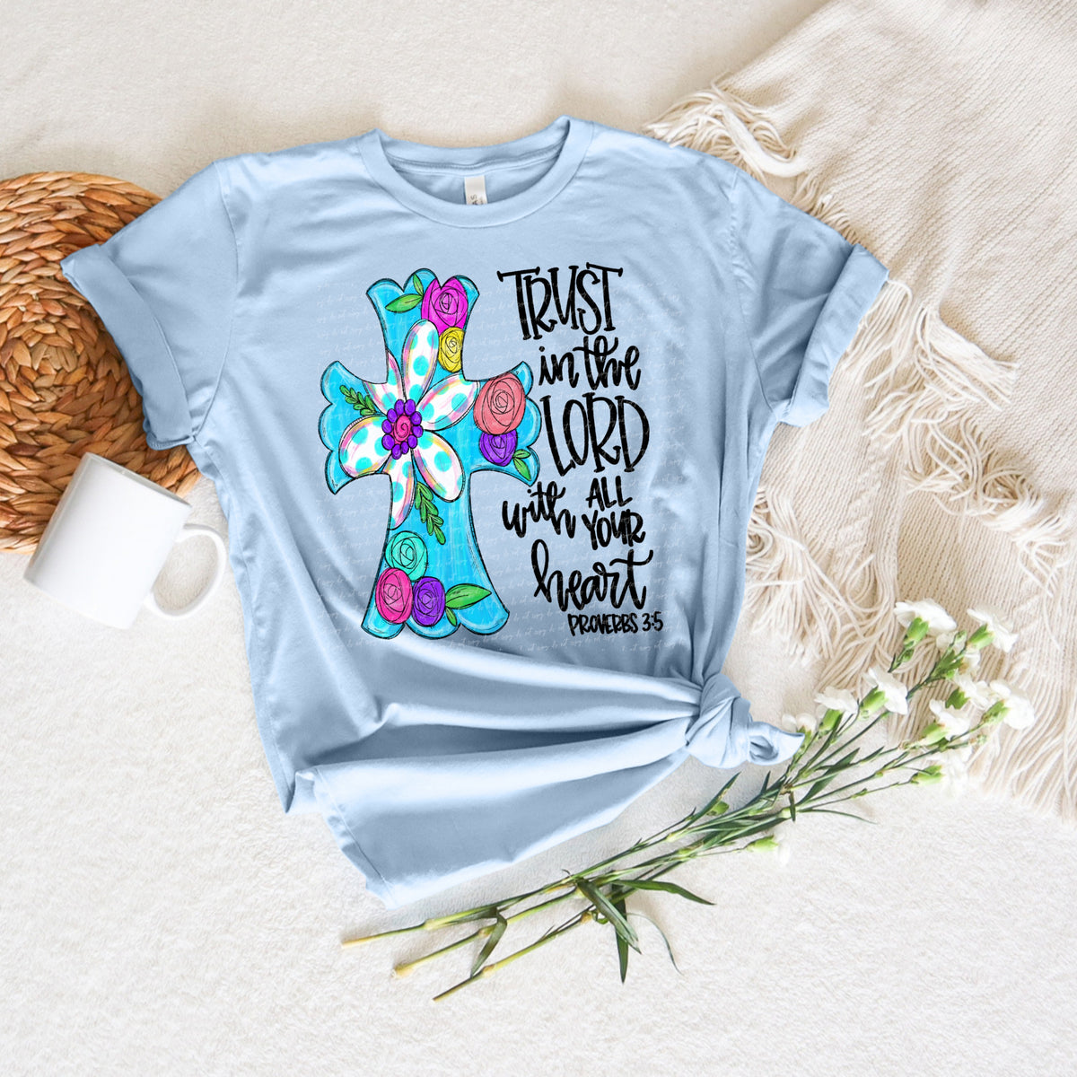 Trust in the lord with all your heart floral cross 28333 DTF transfer