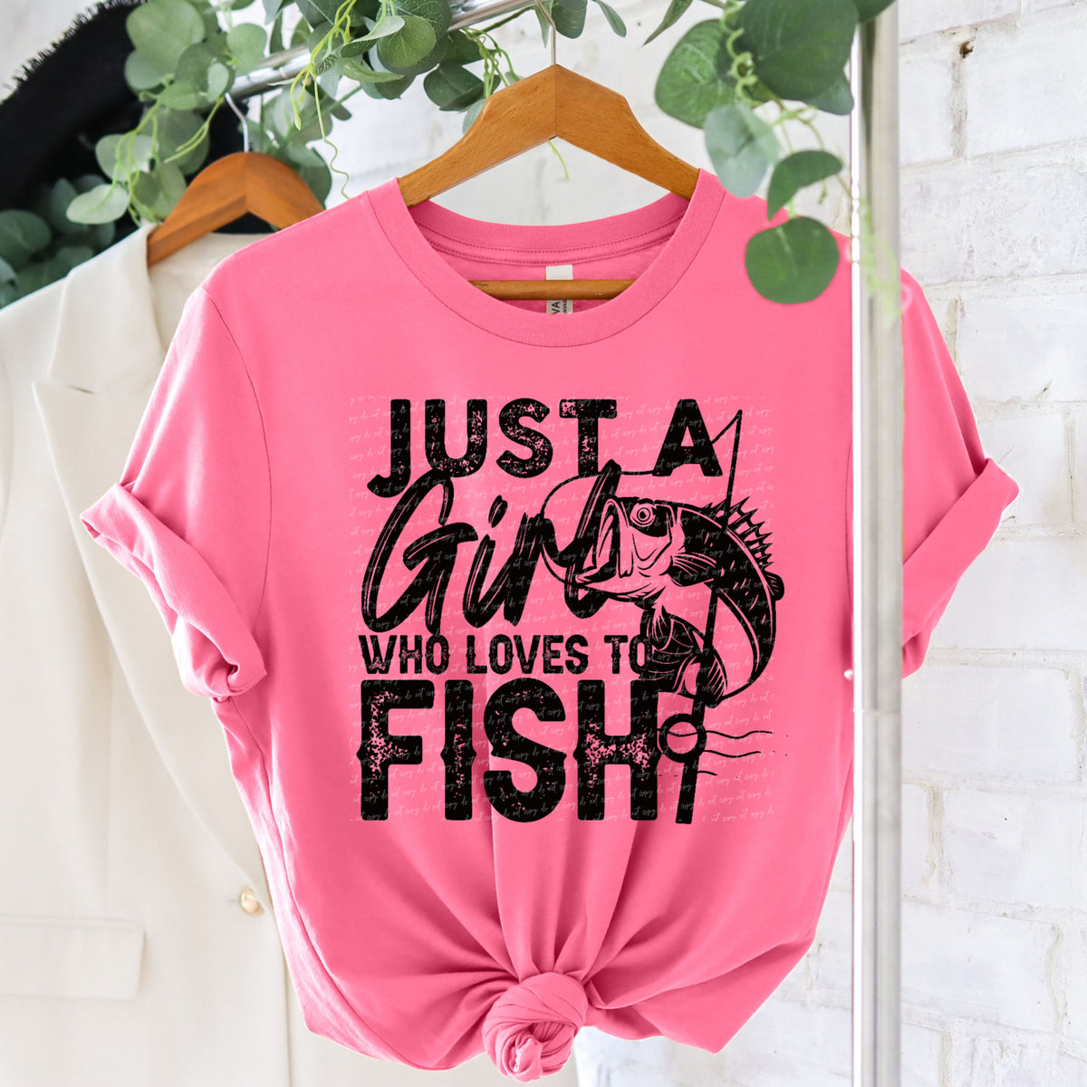 Just a girl who loves to fish BLACK   28335 DTF transfer