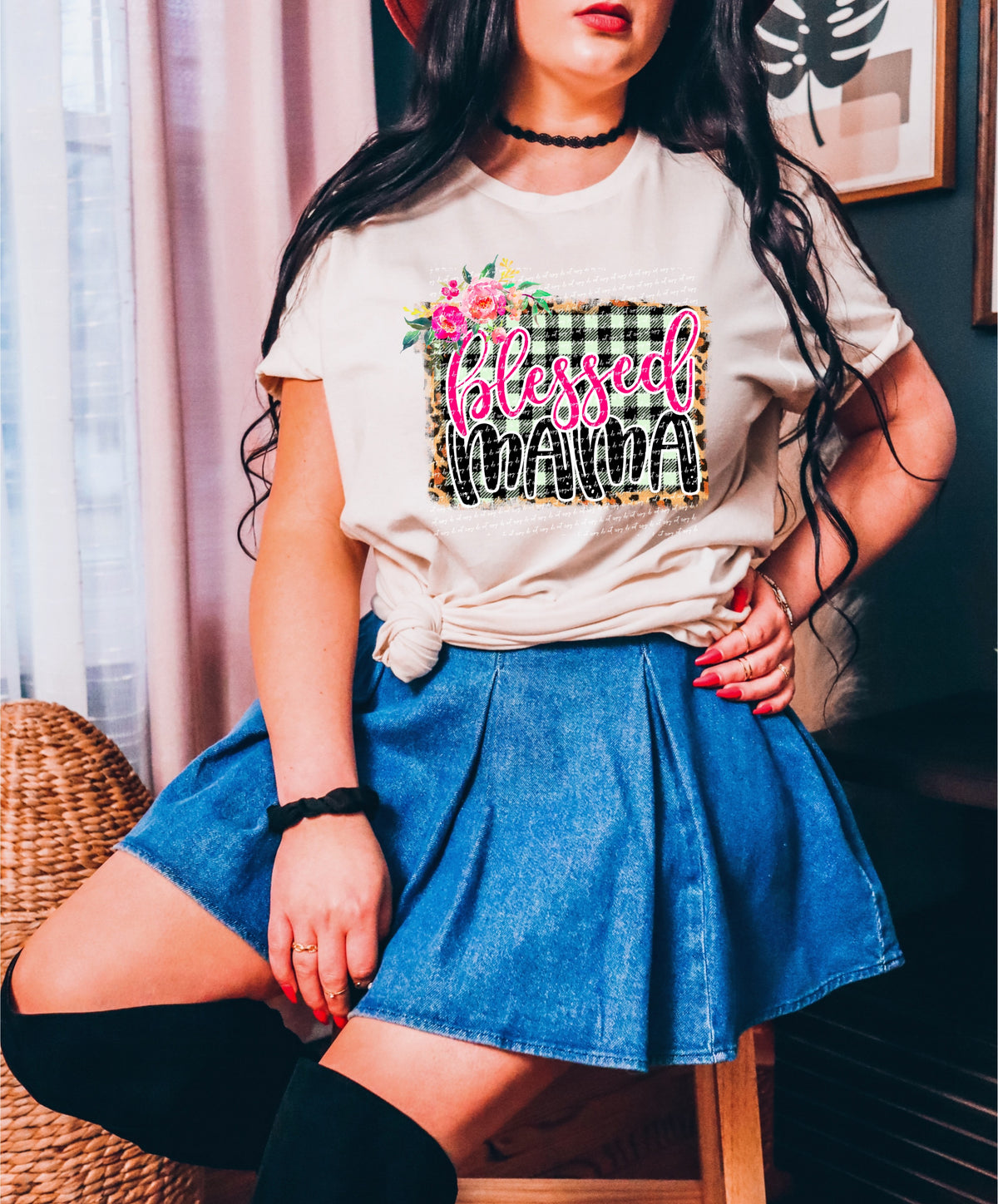 Blessed mama checkered 28656 DTF TRANSFER