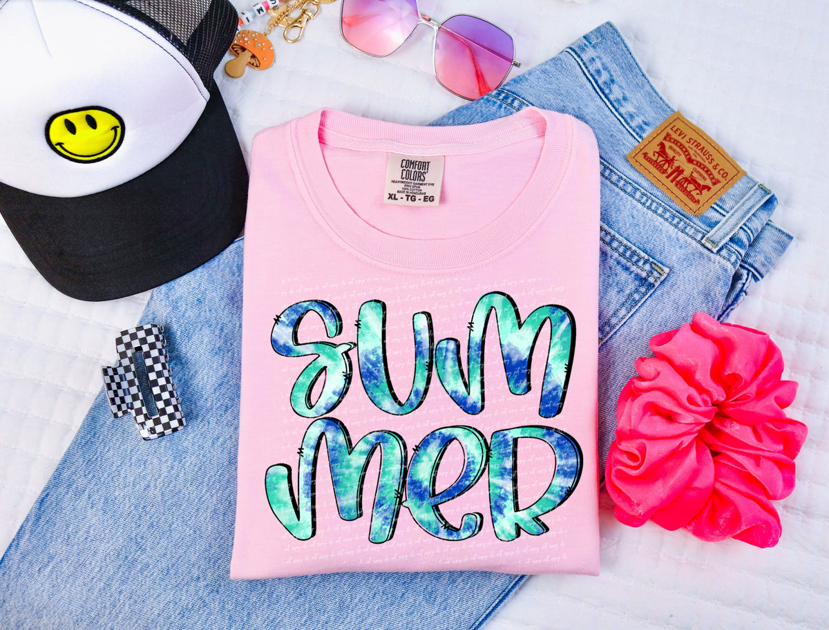 Summer blue tie dye 28649 DTF TRANSFER