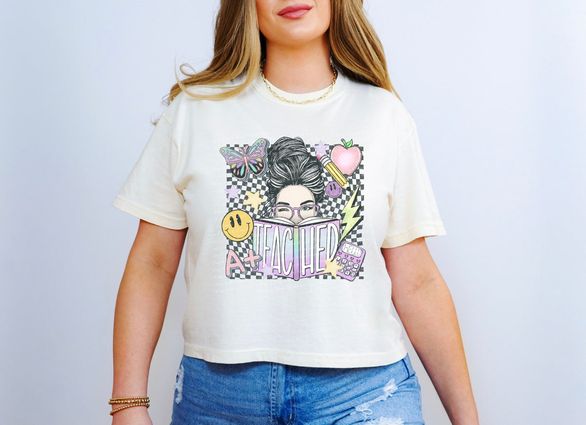 Teacher book bun checkered  28605 DTF TRANSFER