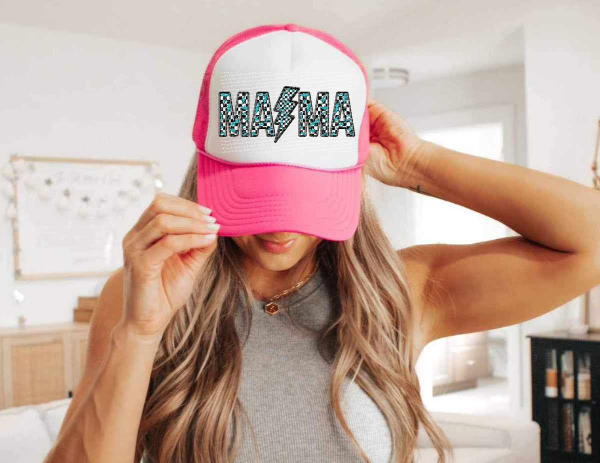 Mama teal checkered lightening 34100 DTF transfer