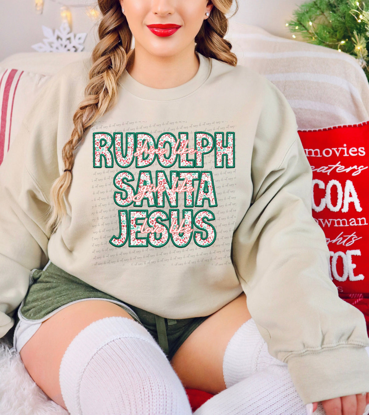 Shine like rudolph give like santa love like jesus polka dot filled (City) 34932 DTF transfer