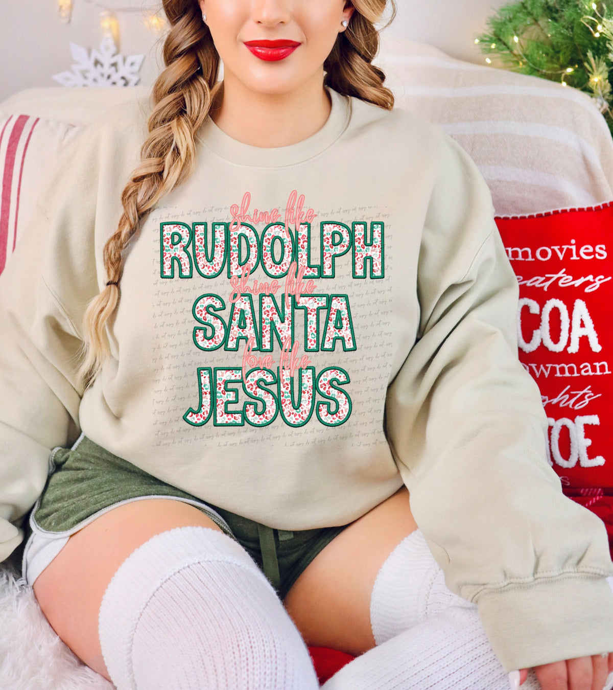 Shine like rudolph give like santa love like jesus on top (City) 34934 DTF transfer