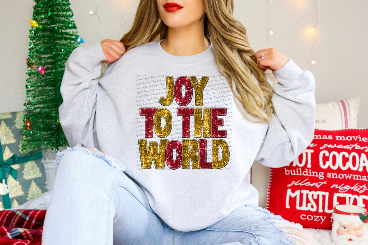 Joy to the world gold and red sequin (City) 34940 DTF transfer