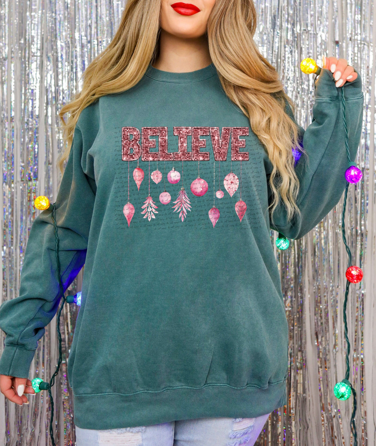 Believe pink ornaments (City) 34948 DTF transfer