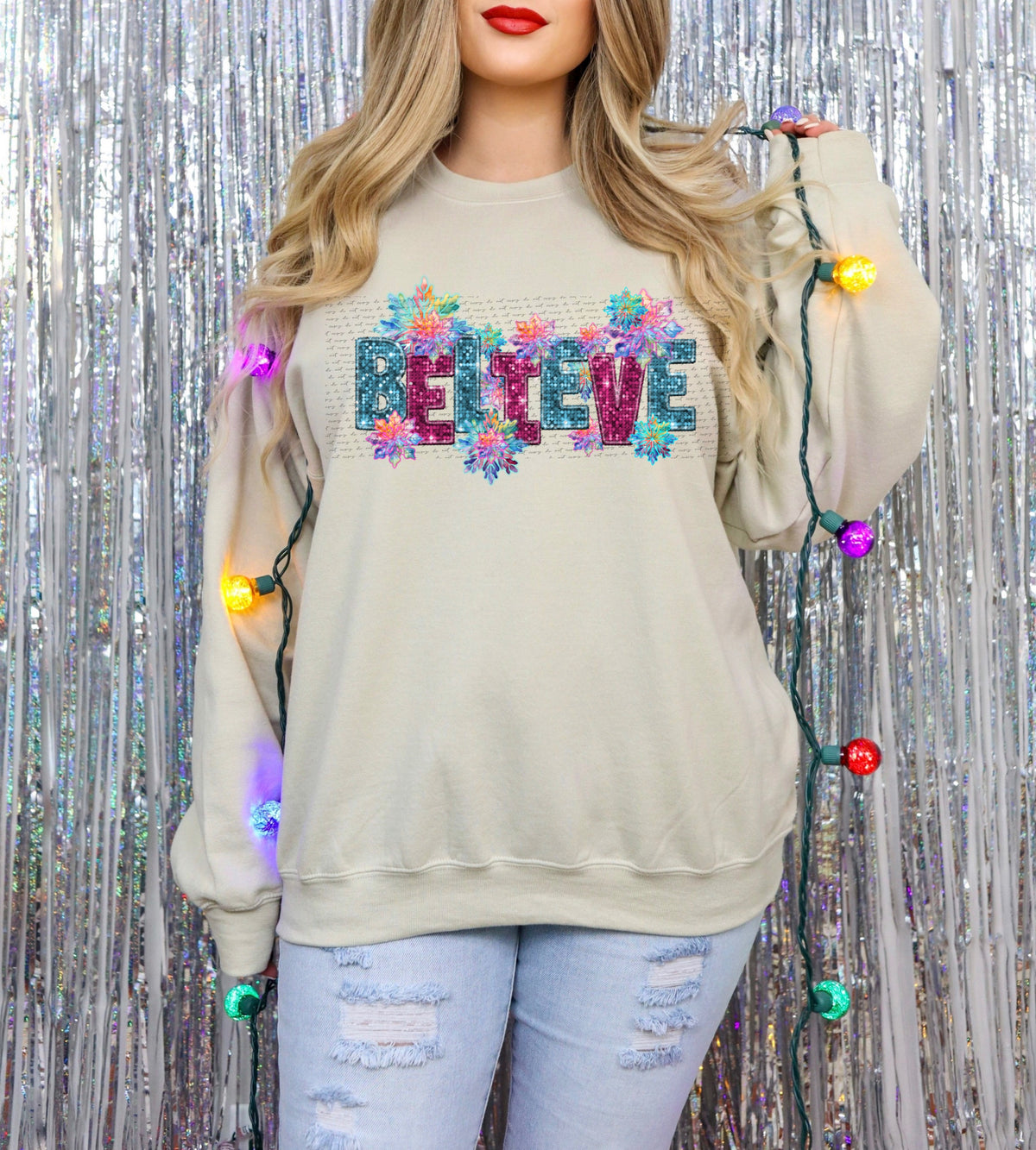 Believe colorful sequin colorful snowflakes (City) 34945 DTF transfer