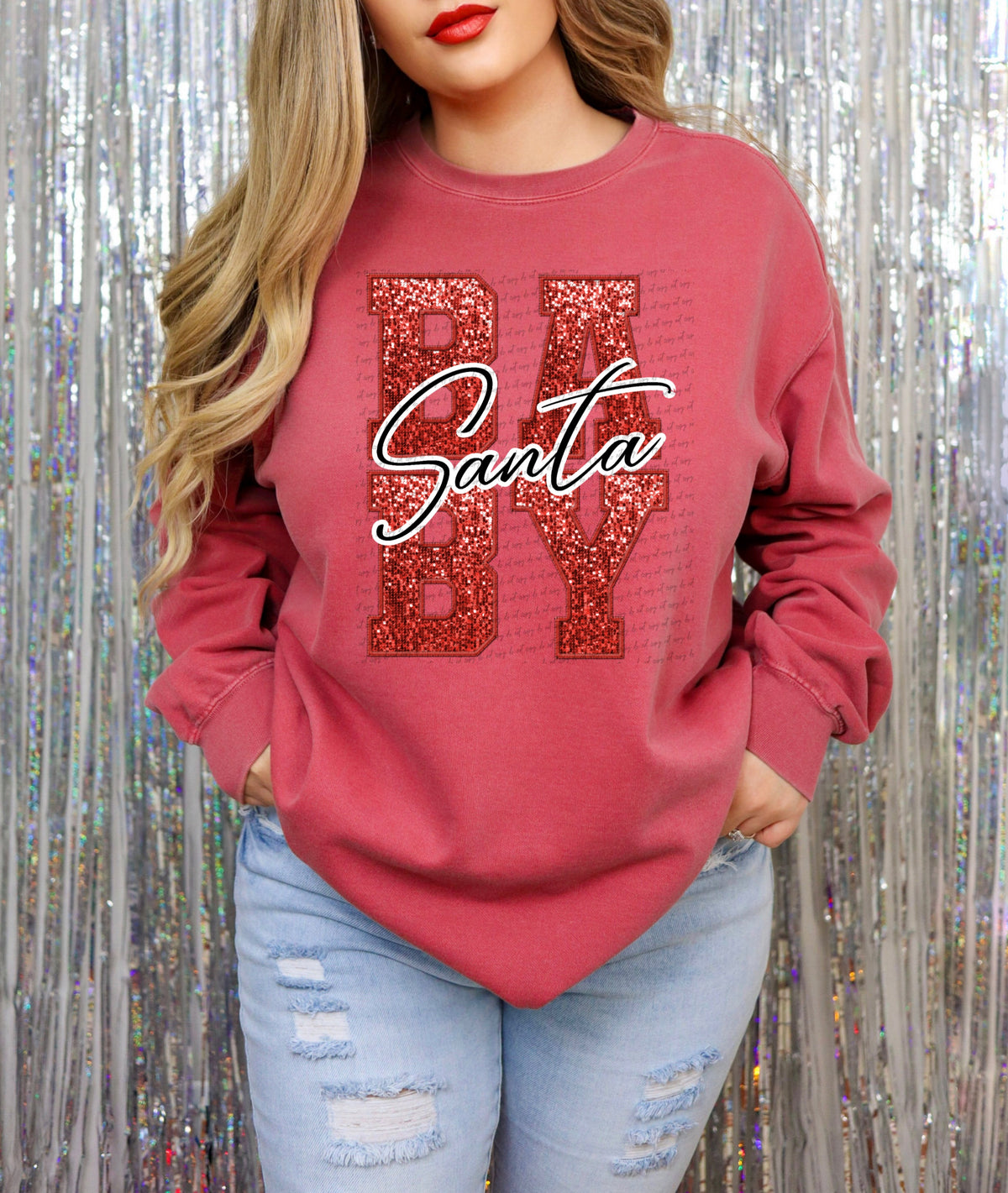 Santa baby red and black font sequin (City) 34955 DTF transfer