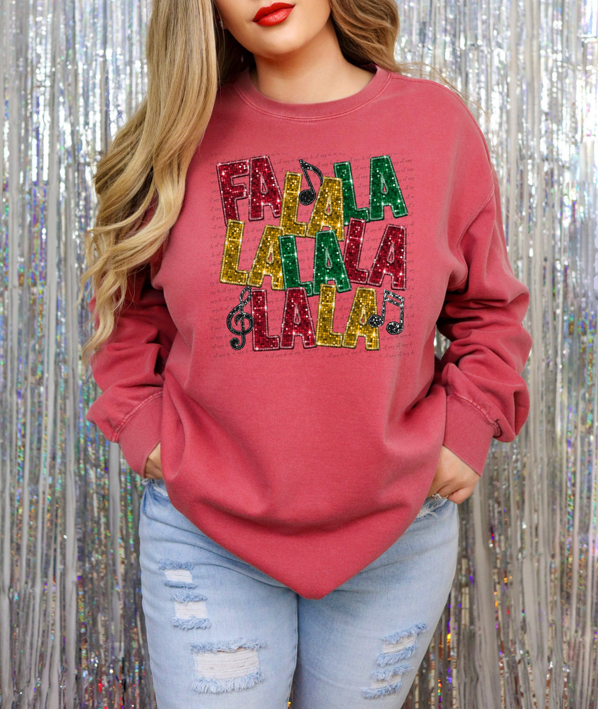 Fa la la la red gold green sequin MUSIC NOTES  (City) 34957 DTF transfer