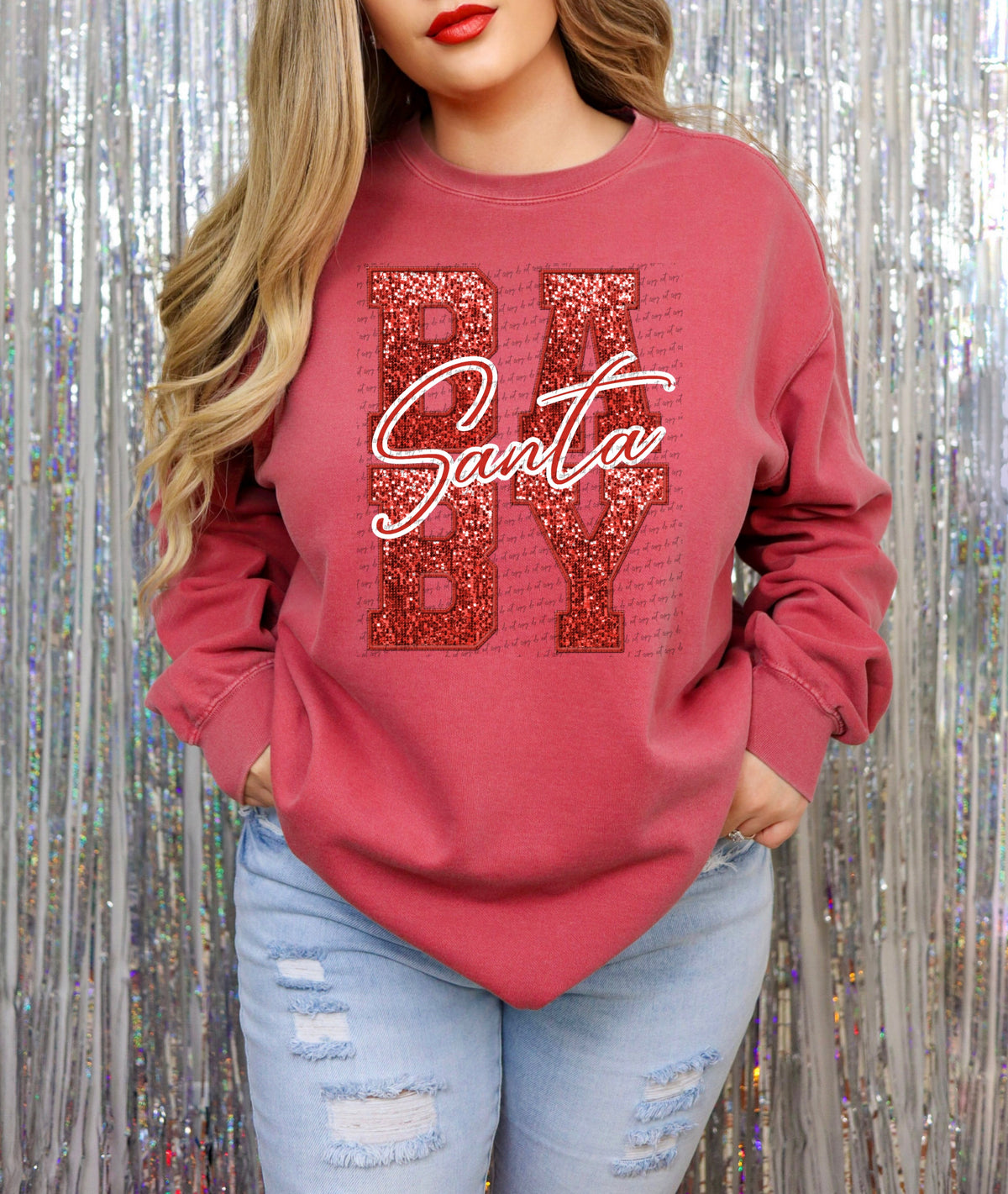 Santa baby red and red font white outline sequin (City) 34956 DTF transfer