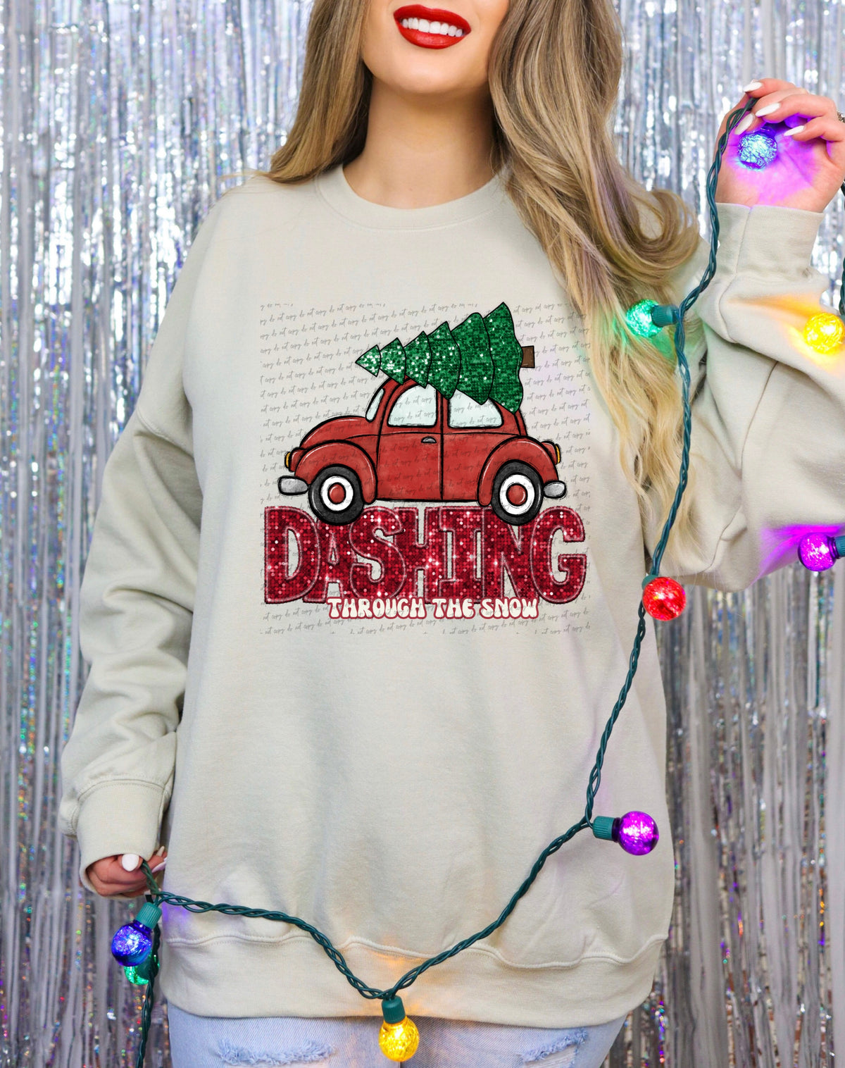 Dashing through the snow SEQUIN tree (City) 34890 DTF transfer