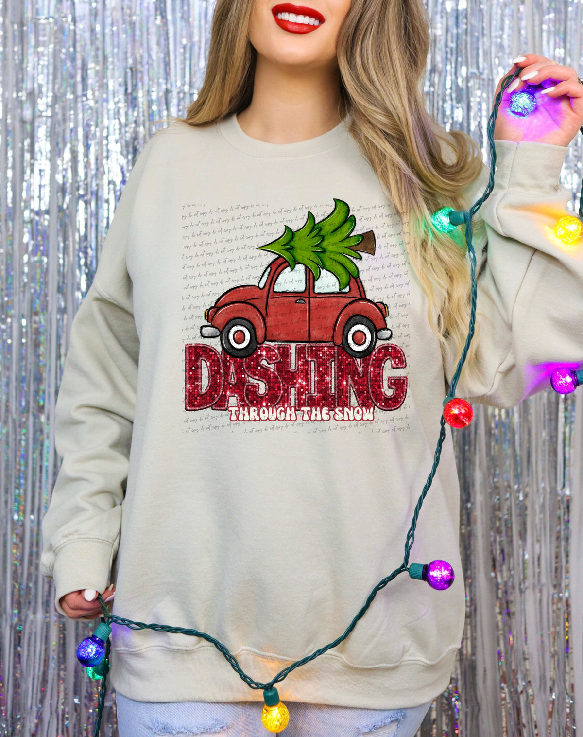 Dashing through the snow bright green tree (City) 34892 DTF transfer