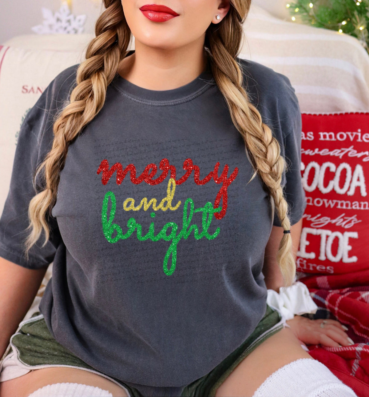 Merry and bright red gold green fuzz (City) 40189 DTF transfer