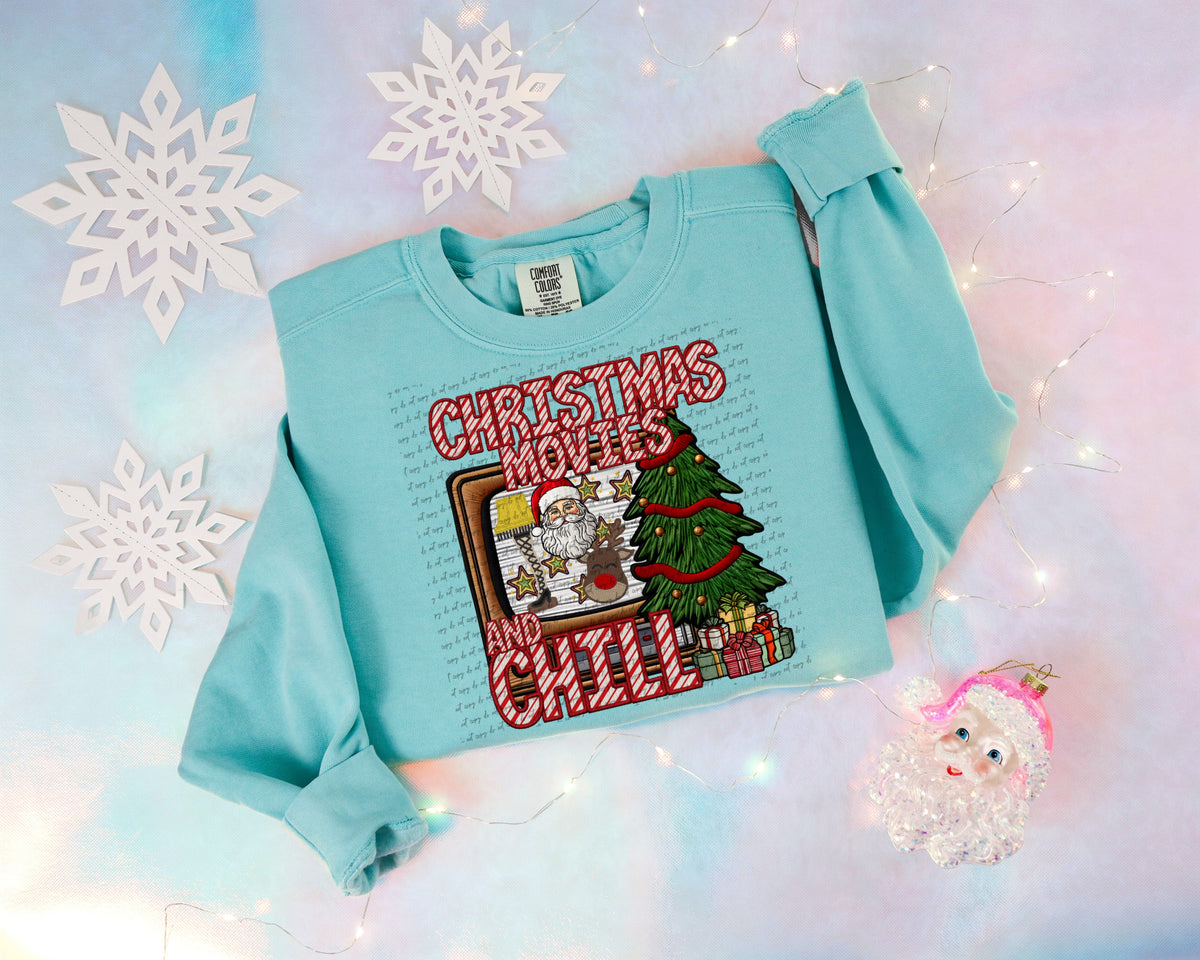 Christmas movies and chill candycane filled (City) 40170 DTF transfer