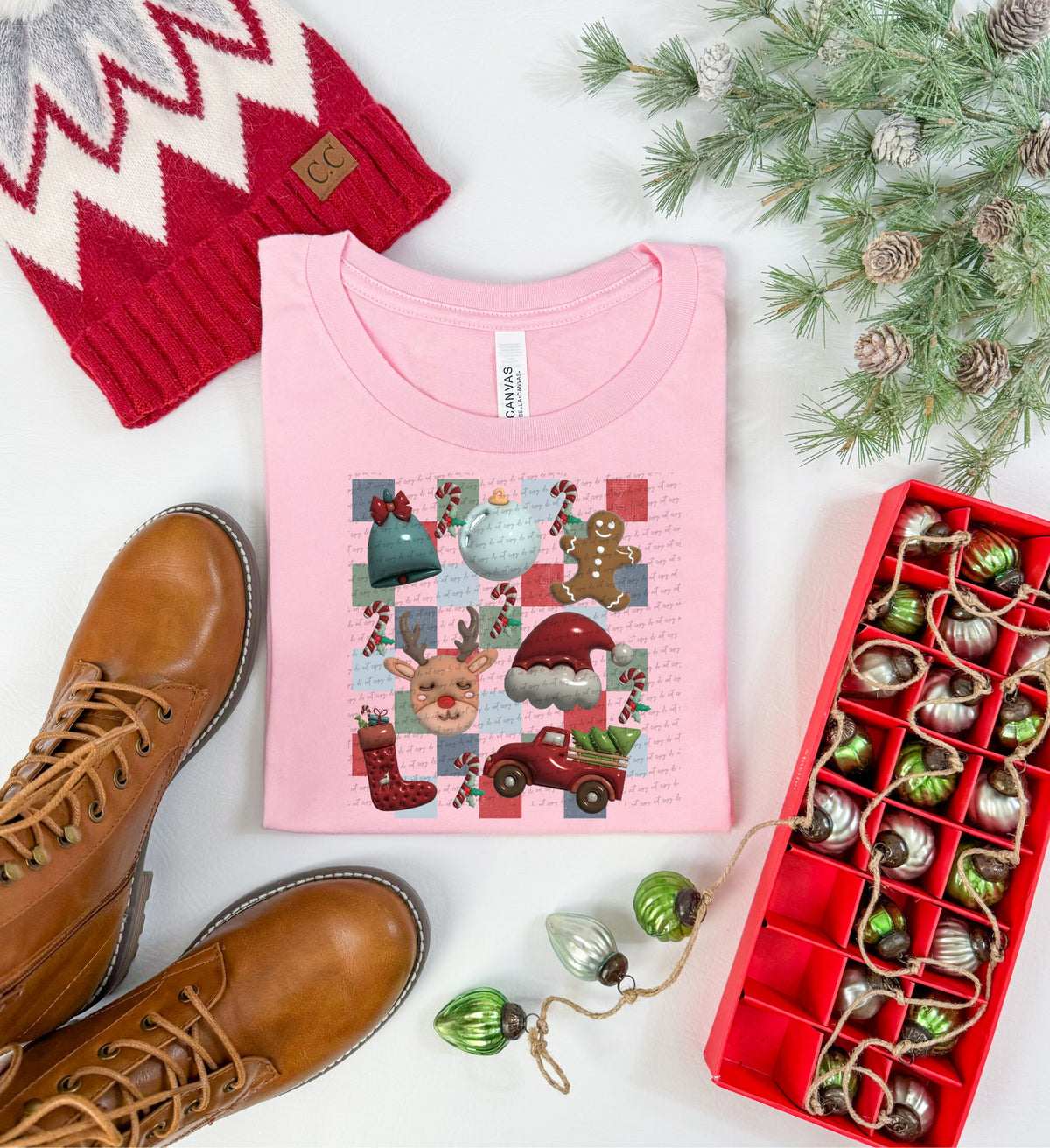 Christmas items checkered background (City) 40164 DTF transfer