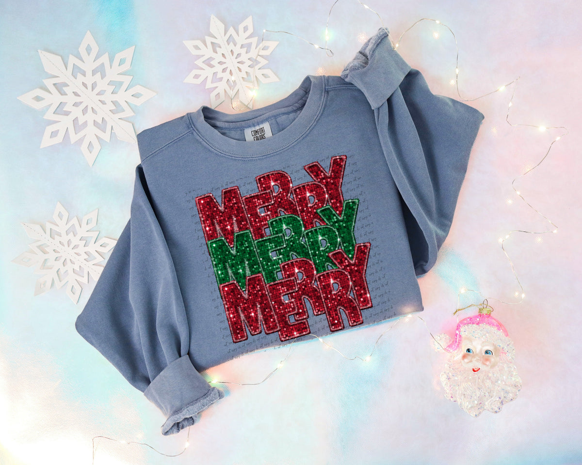 Merry stacked red green sequin (City) 40139 DTF transfer