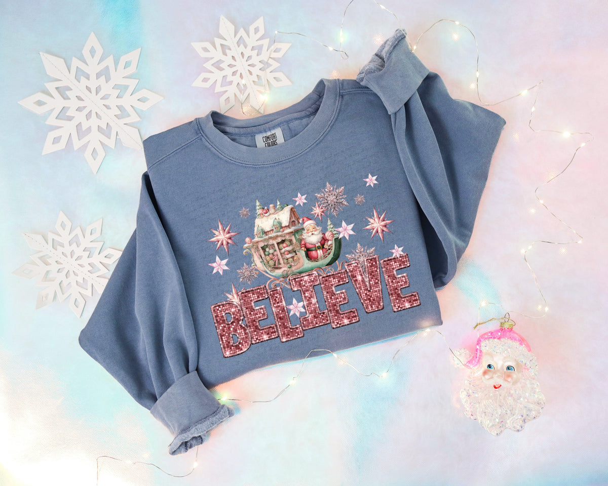 Believe pink sequin santa (City) 40138 DTF transfer