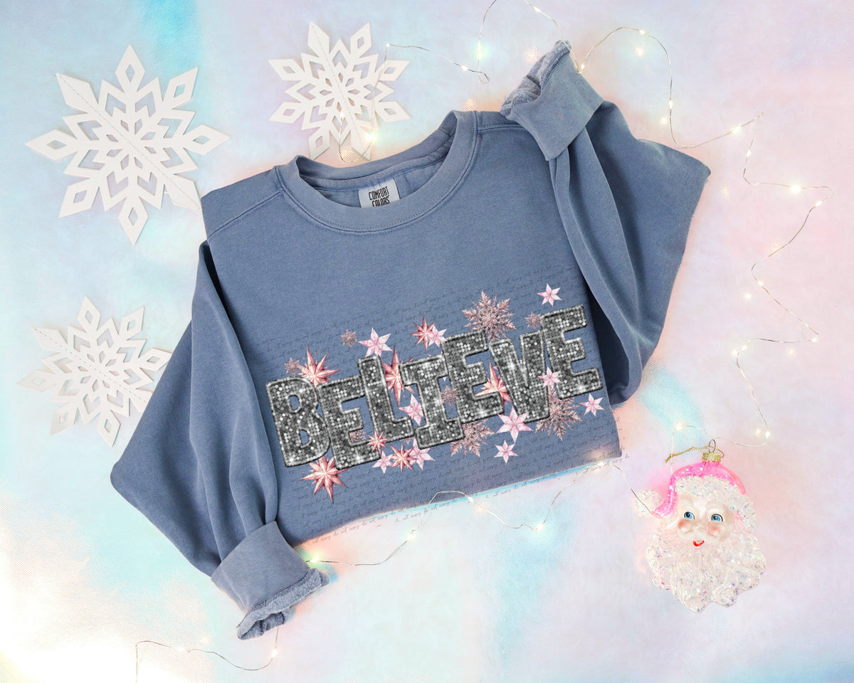 Believe dark silver sequin (City) 40137 DTF transfer