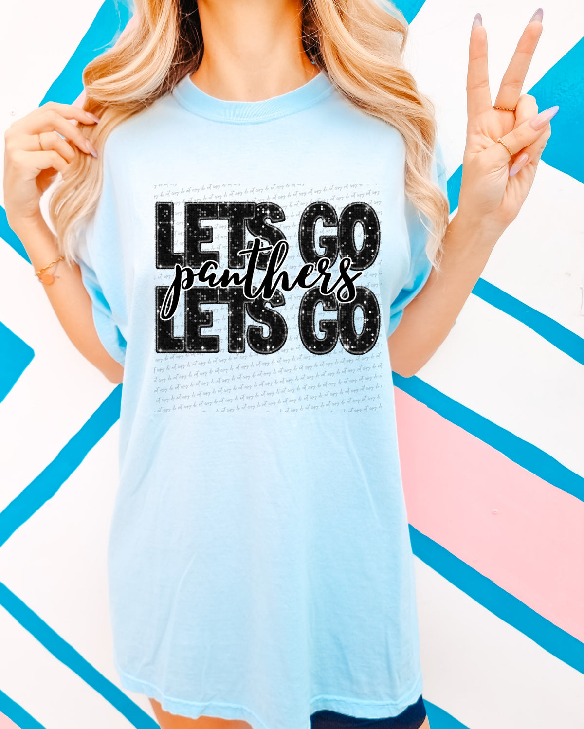 Lets go panthers black sequin (City) 40134 DTF transfer