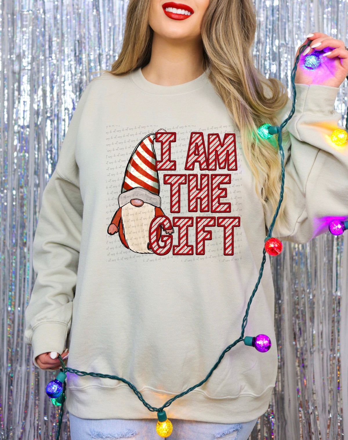 I am the gift candycane stripes gnomes (City) 40095 DTF transfer