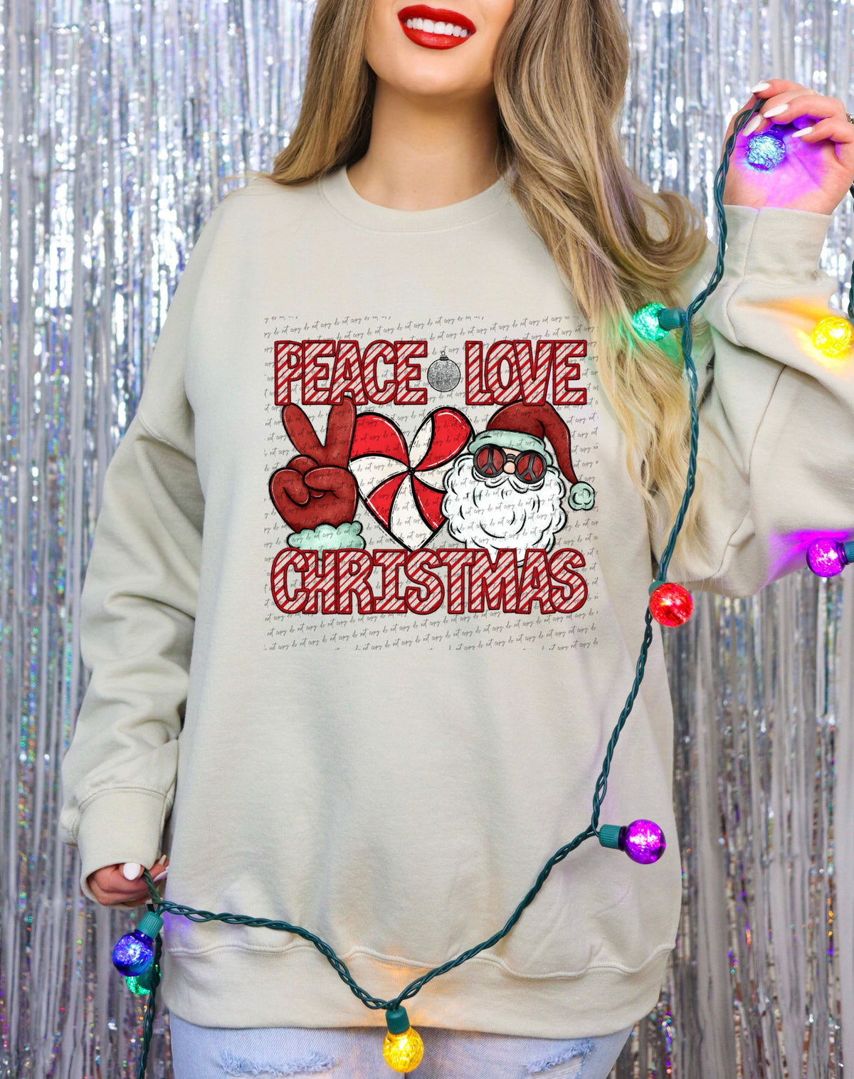 Peace love christmas peace hand candycane stripes (City) 40090 DTF transfer