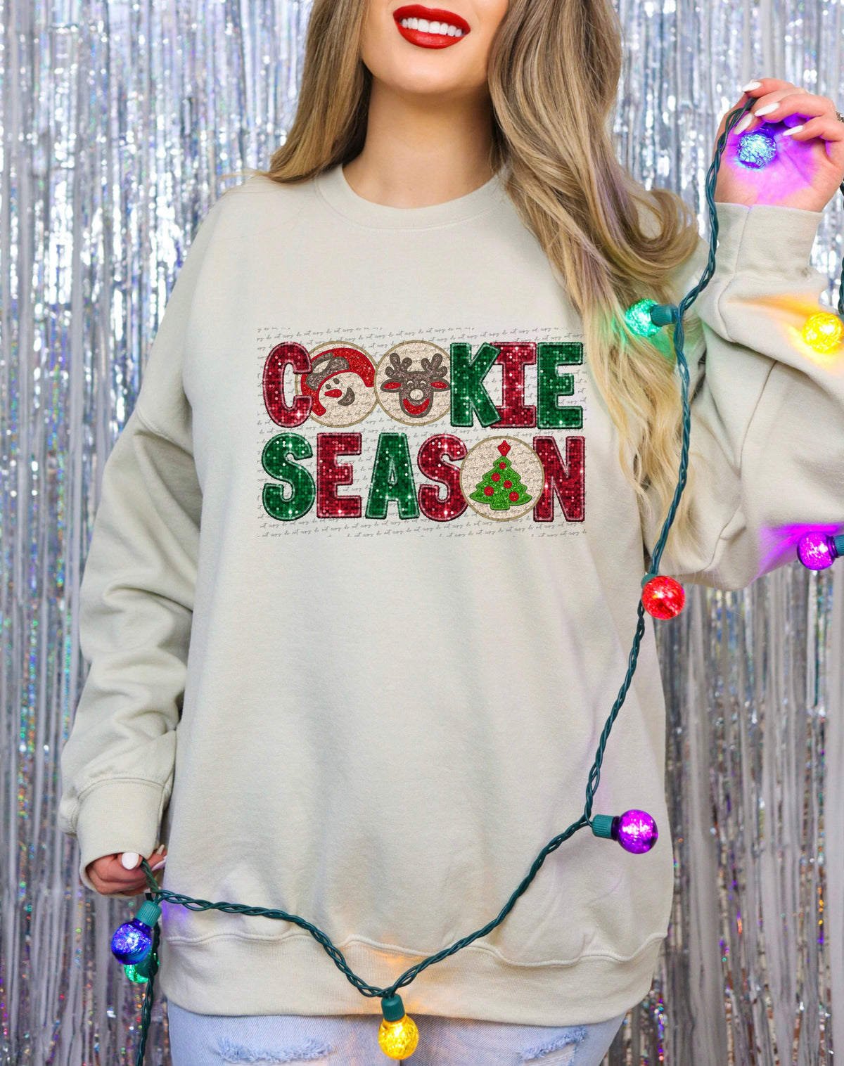 Cookie season sequin red green Snowman reindeer tree (City) 40092 DTF transfer