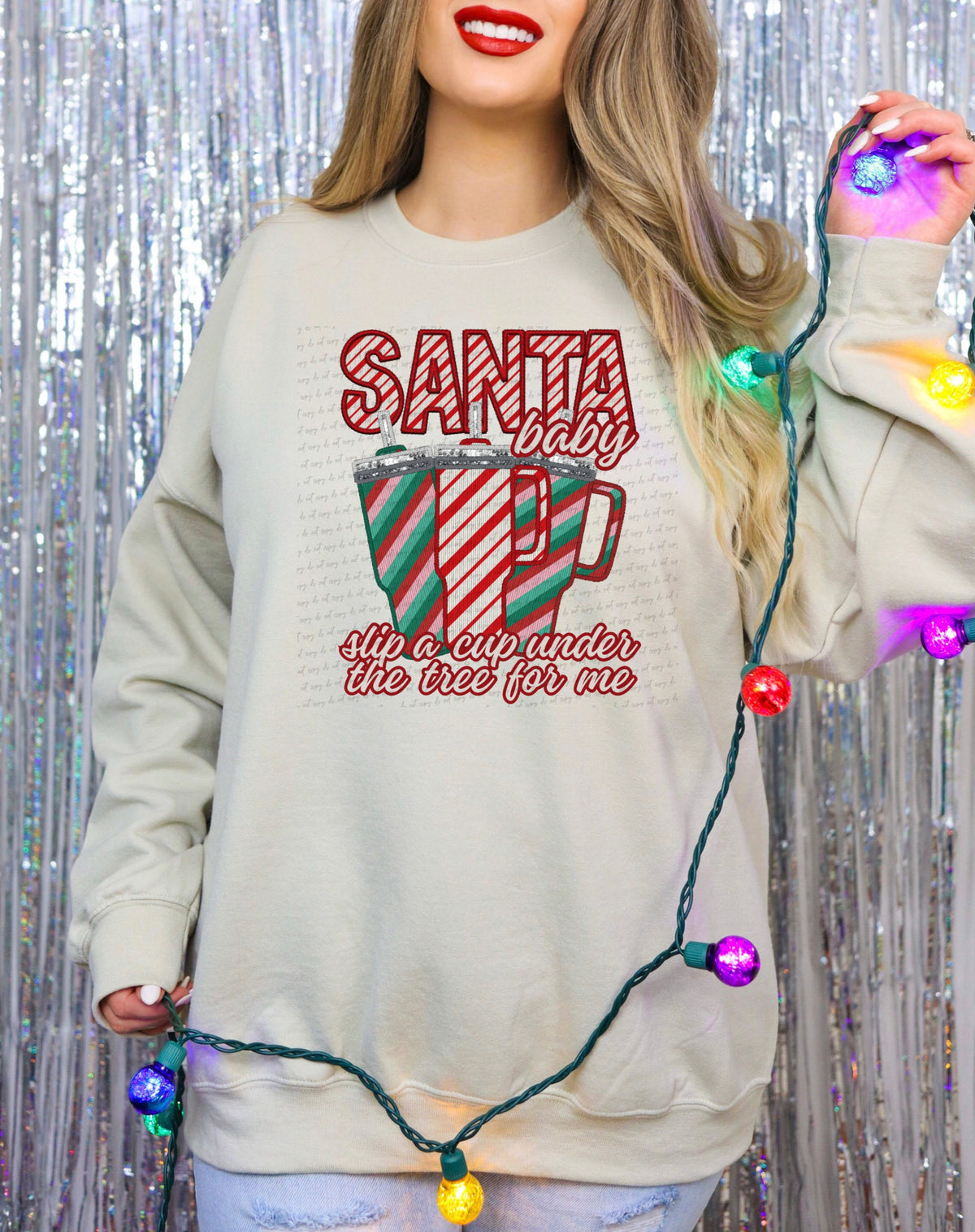 Santa baby slip a cup under the tree for me candycane stripes (City) 40080 DTF transfer