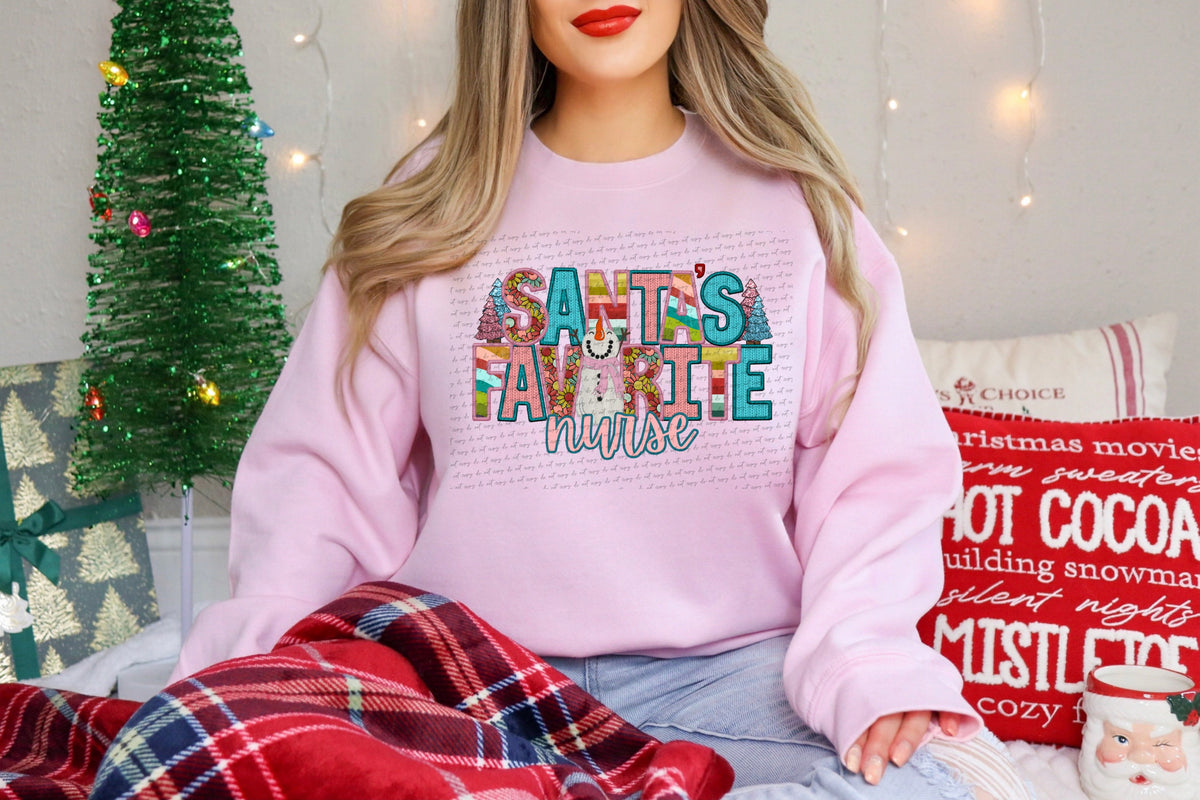 Santas favorite nurse PINK BLUE patterns (City) 40061 DTF transfer