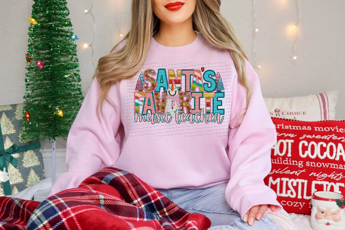 Santas favorite musica teacher PINK BLUE patterns (City) 40054 DTF transfer