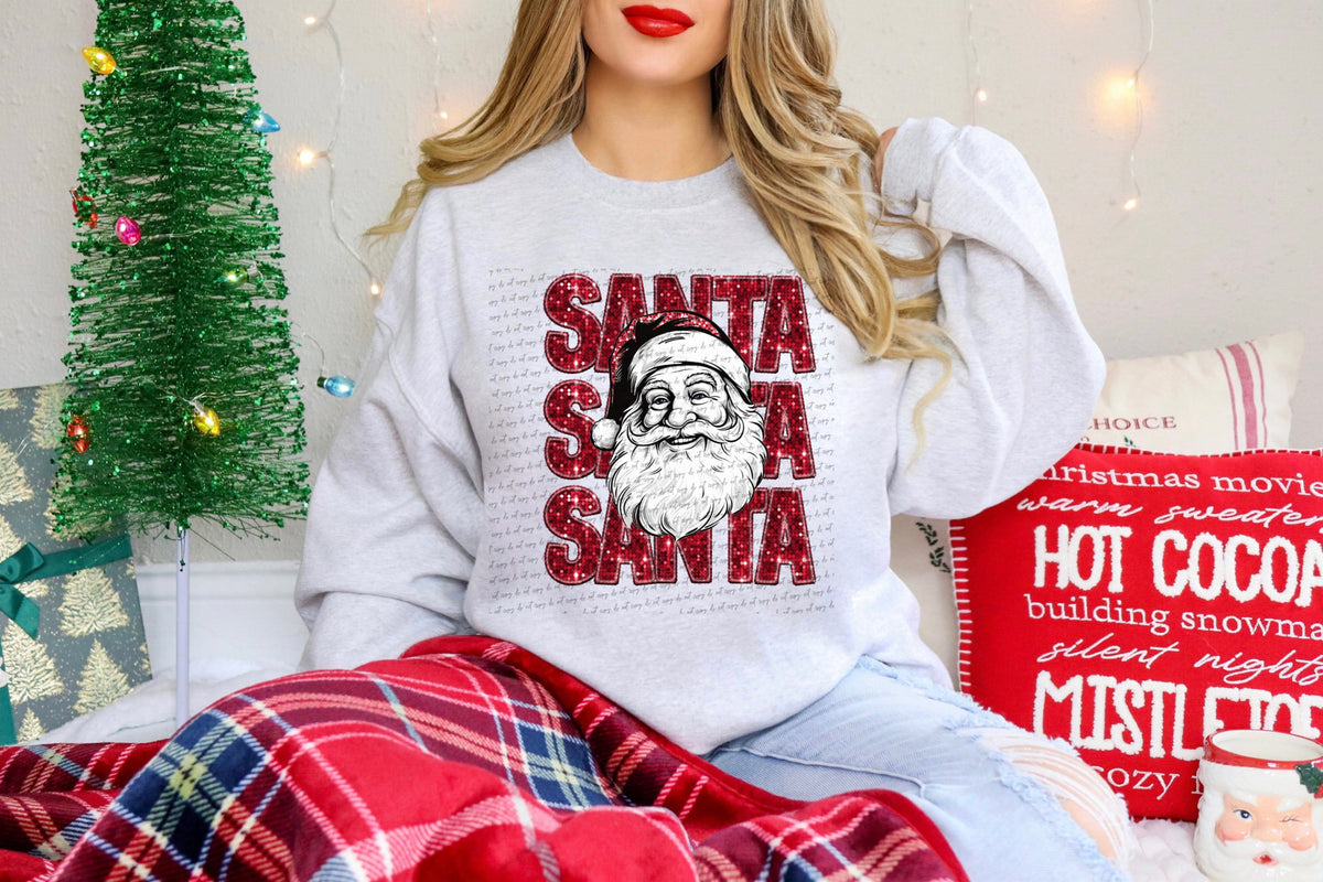 Santa stacked red sequin santa black and white (City) 40040 DTF transfer
