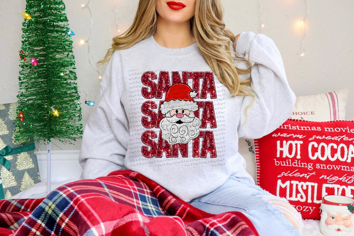 Santa stacked red sequin santa red hat (City) 40039 DTF transfer