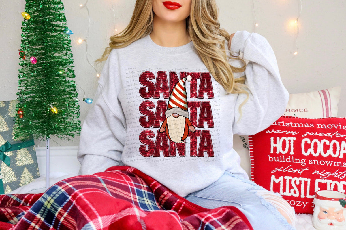 Santa stacked red sequin gnome striped hat (City) 40037 DTF transfer
