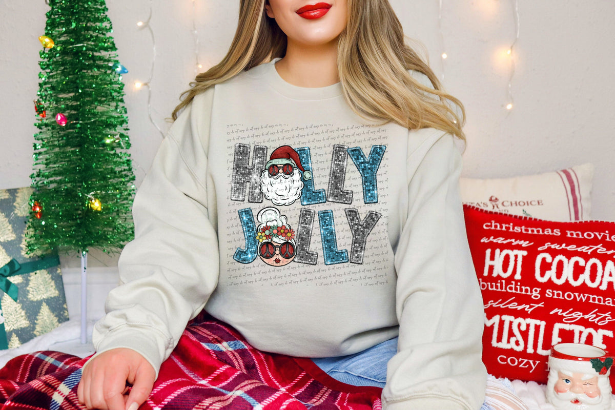 Holly jolly blue silver sequin santa mrs claus (City) 40049 DTF transfer