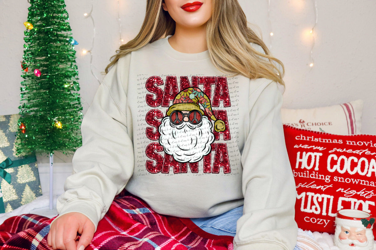 Santa stacked red sequin santa retro hat (City) 40024 DTF transfer