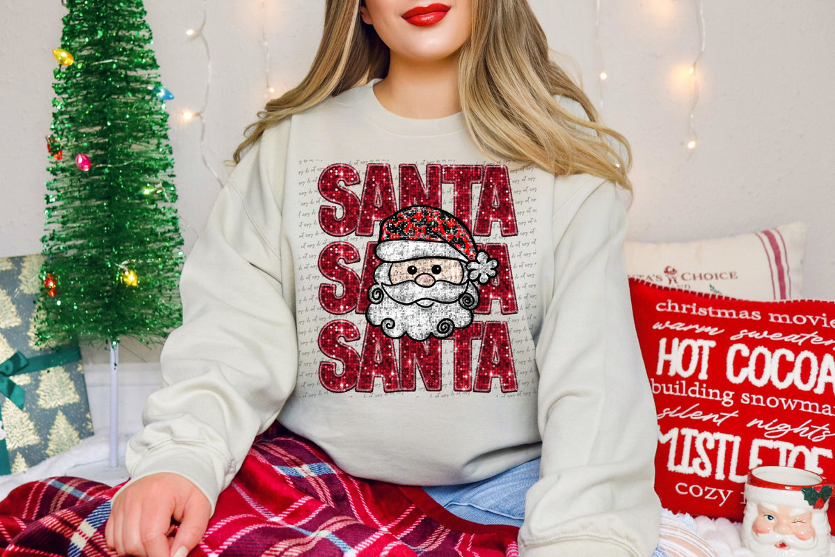 Santa stacked red sequin santa black red hat (City) 40023 DTF transfer