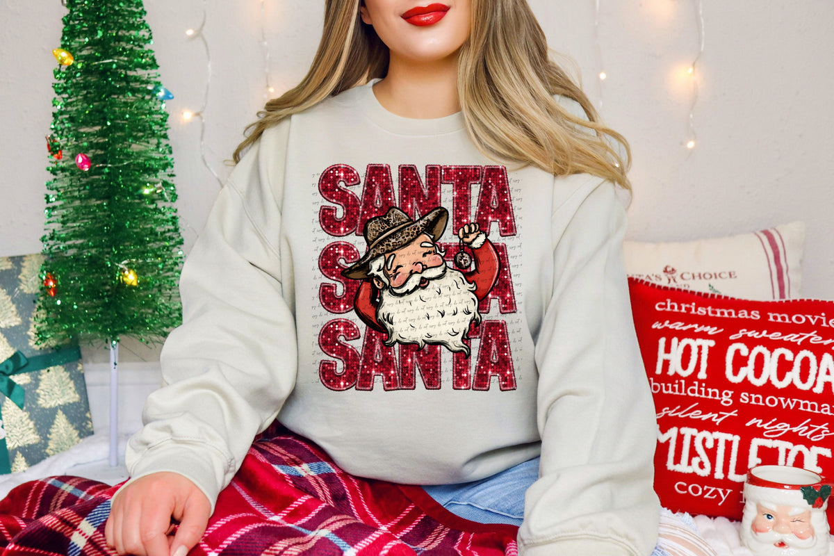 Santa stacked red sequin santa cowboy hat (City) 40022 DTF transfer