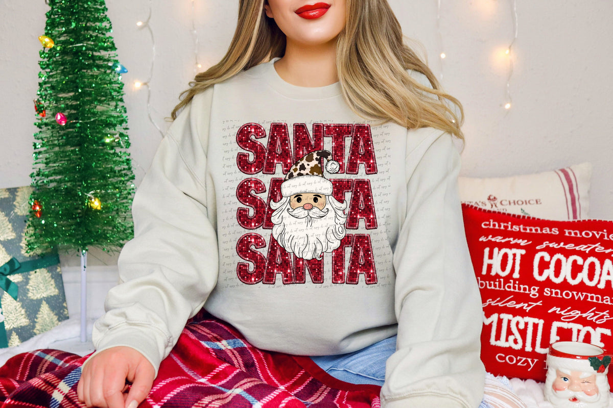 Santa stacked red sequin santa cowprint hat (City) 40021 DTF transfer