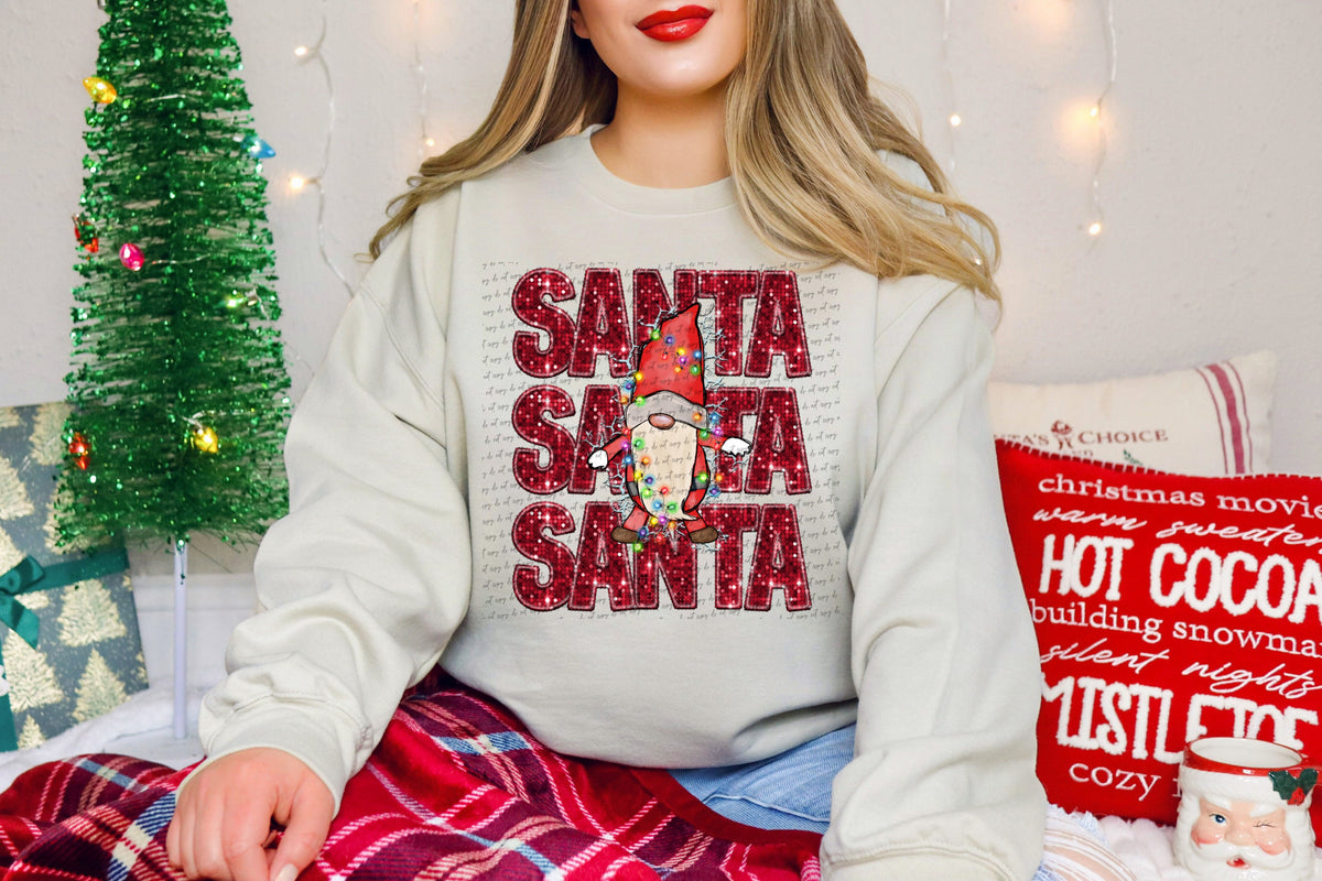 Santa stacked red sequin gnome (City) 40019 DTF transfer