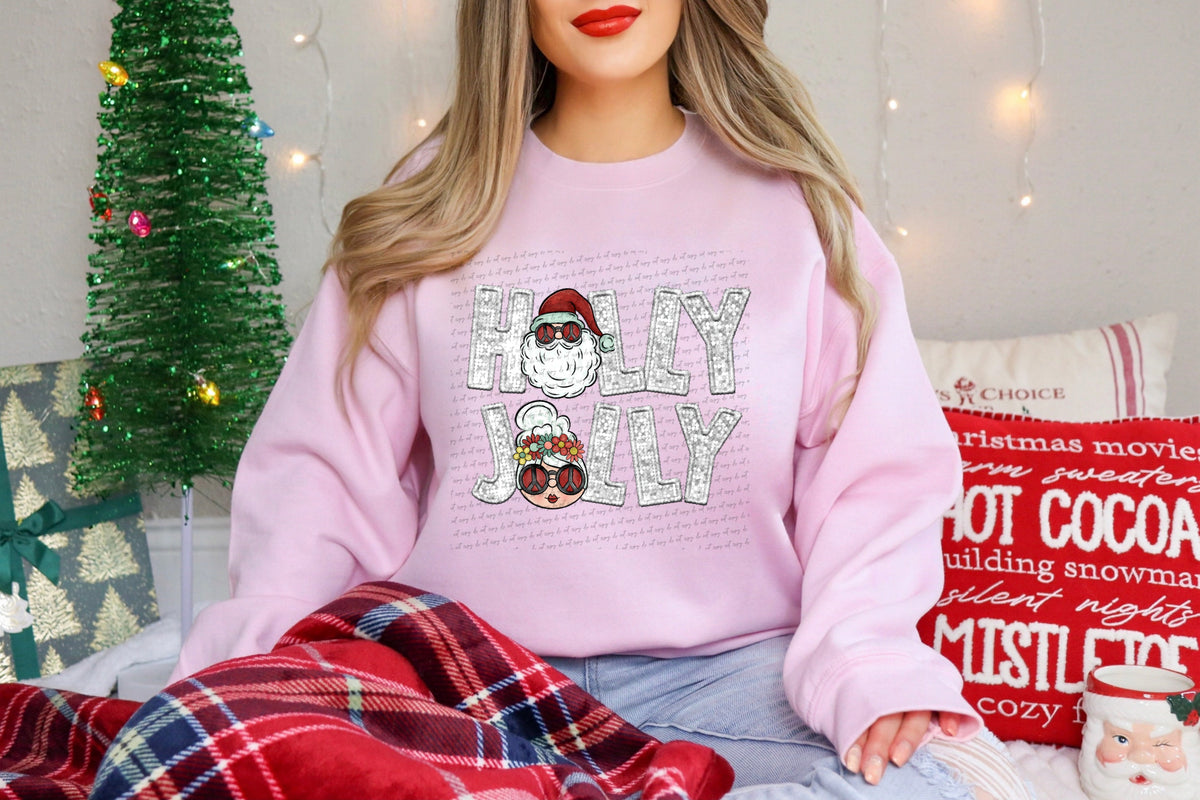 Holly jolly silver sequin santa and mrs claus (City) 40017 DTF transfer