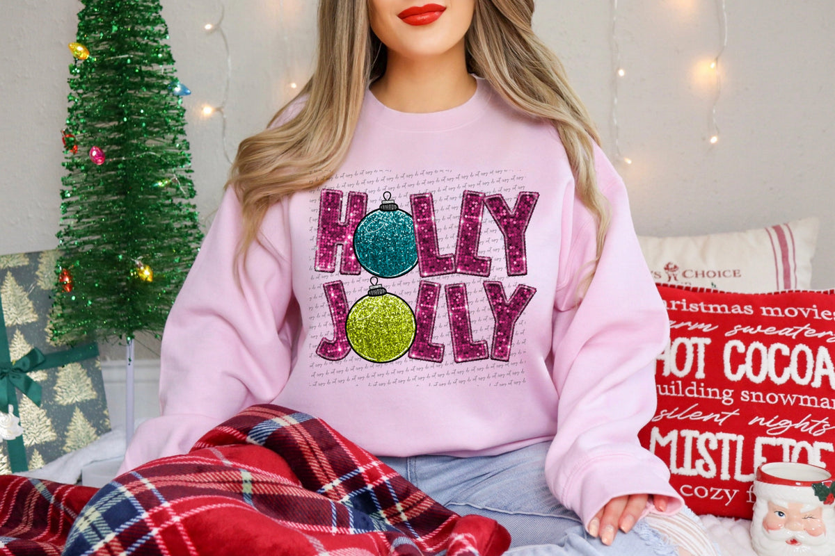 Holly jolly PINK sequin blue green (City) 40015 DTF transfer