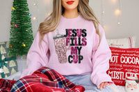 Jesus fills my cup pink sequin cup pink FONT  (City) 40009 DTF transfer