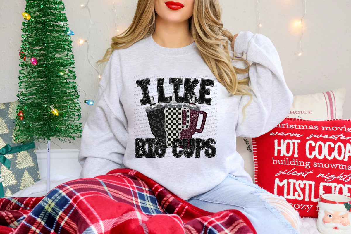 I like big cups BLACK LEOPARD CHECKERED MAROON (City) 40012 DTF transfer