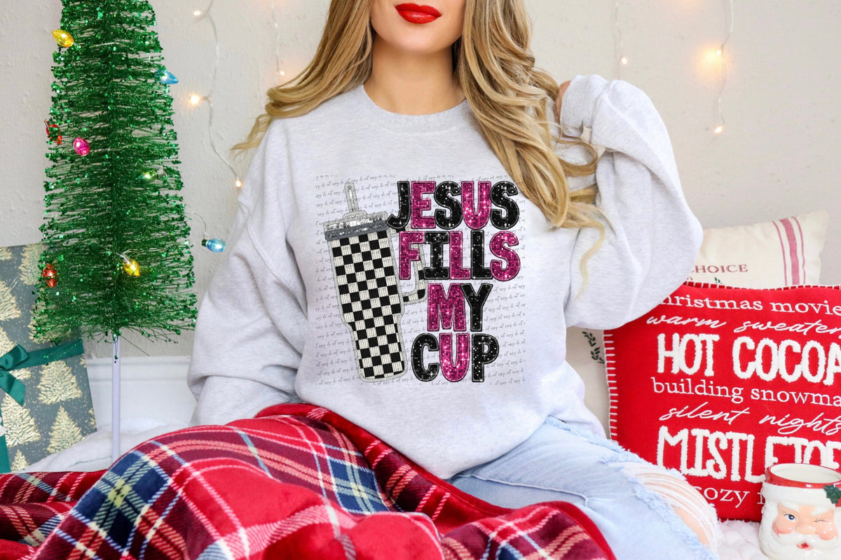 Jesus fills my cup PINK checkered cup  (City) 40003 DTF transfer