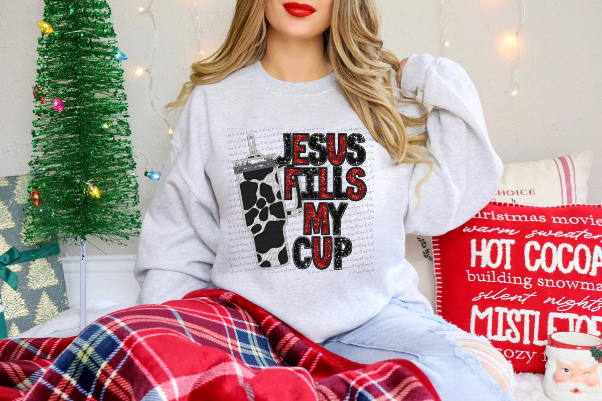 Jesus fills my cup cowprint cup  (City) 40001 DTF transfer