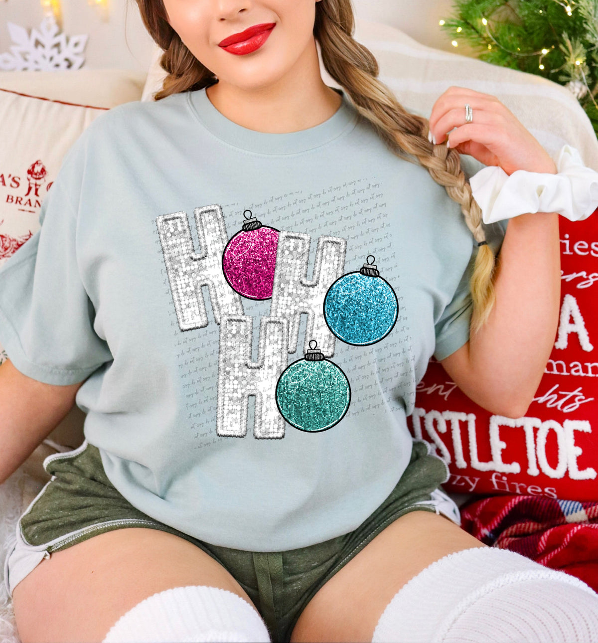 Ho ho ho pink blue green ornaments (City) 40202 DTF transfer