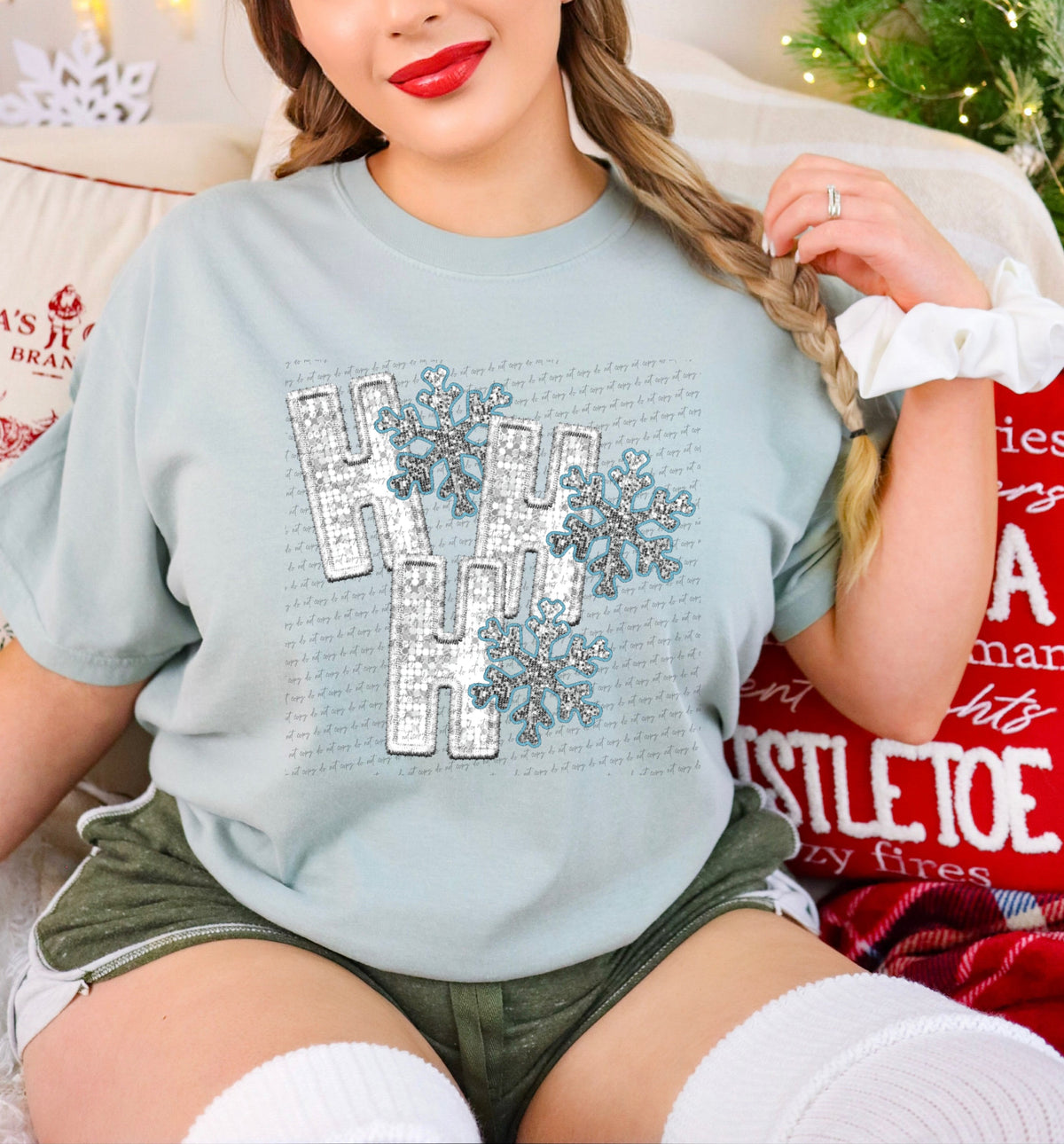 Ho ho ho silver light blue sequin (City) 40200 DTF transfer