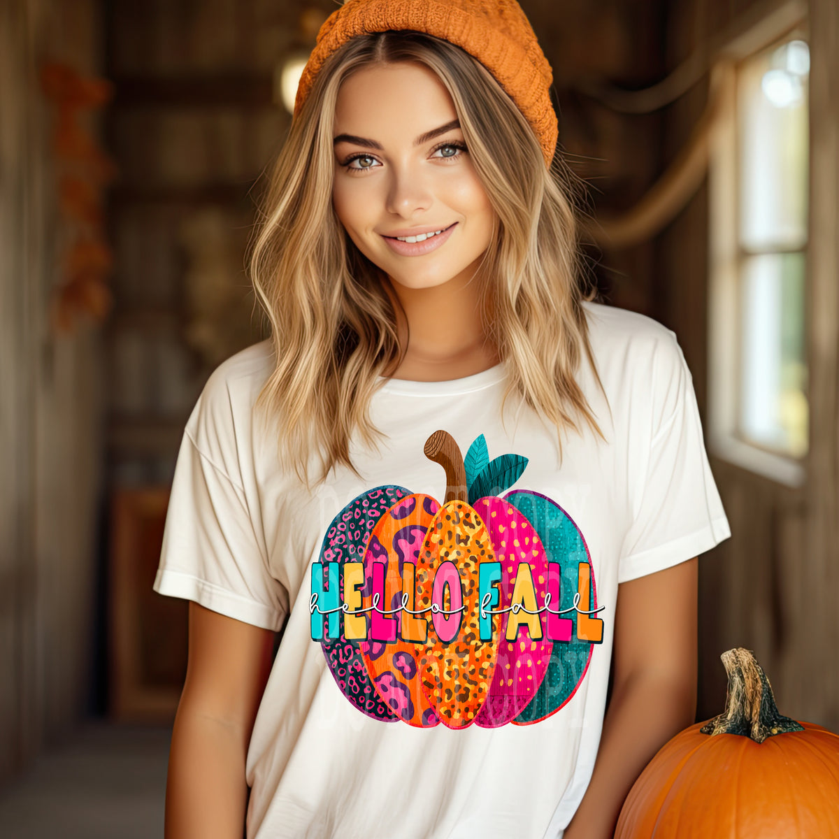 Hello fall patterned pumpkin (PH) 107579 DTF transfer