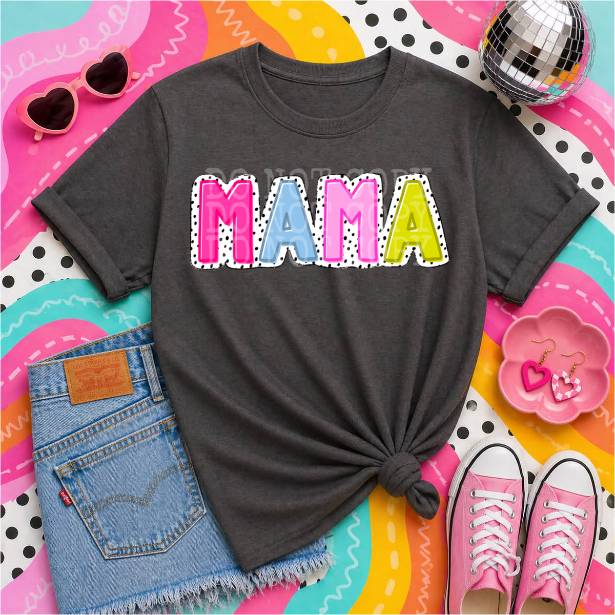 Mama neon polka dot background (PH) DTF Transfer