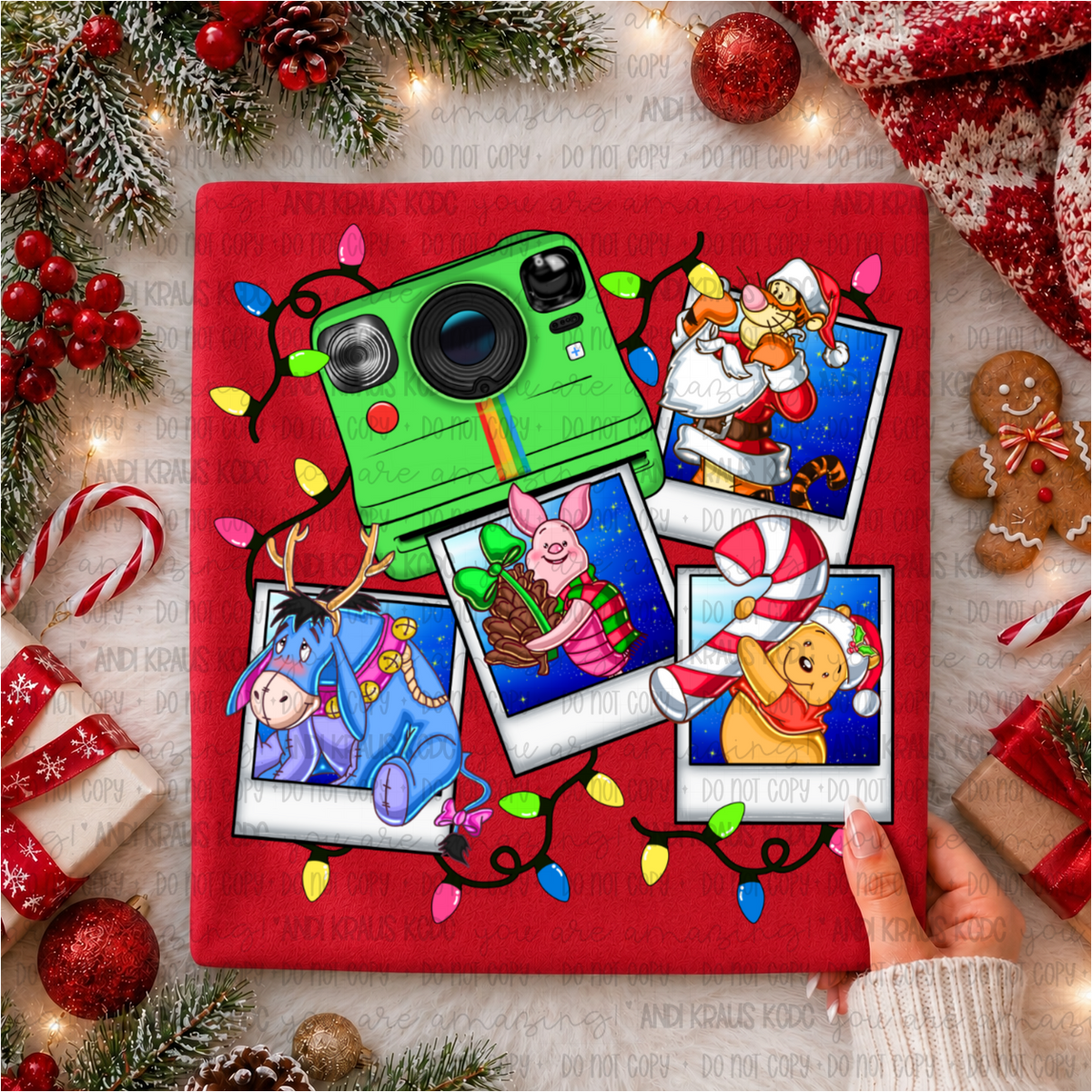 P bear and friends Christmas polaroids (RRD) DTF transfer